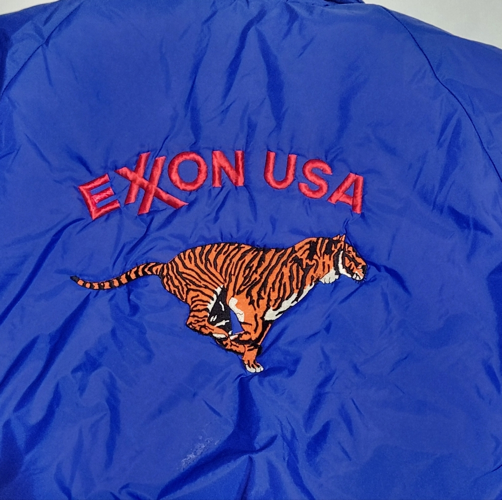Vintage Mens Exxon USA Blue Button Up Bomber Jacket Size XL - Picture 4 of 5